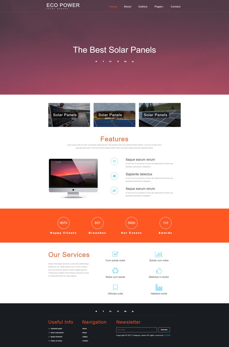 乐程源码-简单大气的太阳能发电公司网站html模板